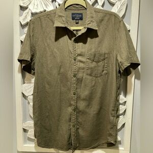 Lucky Brand Linen Blend Button Down Green Small